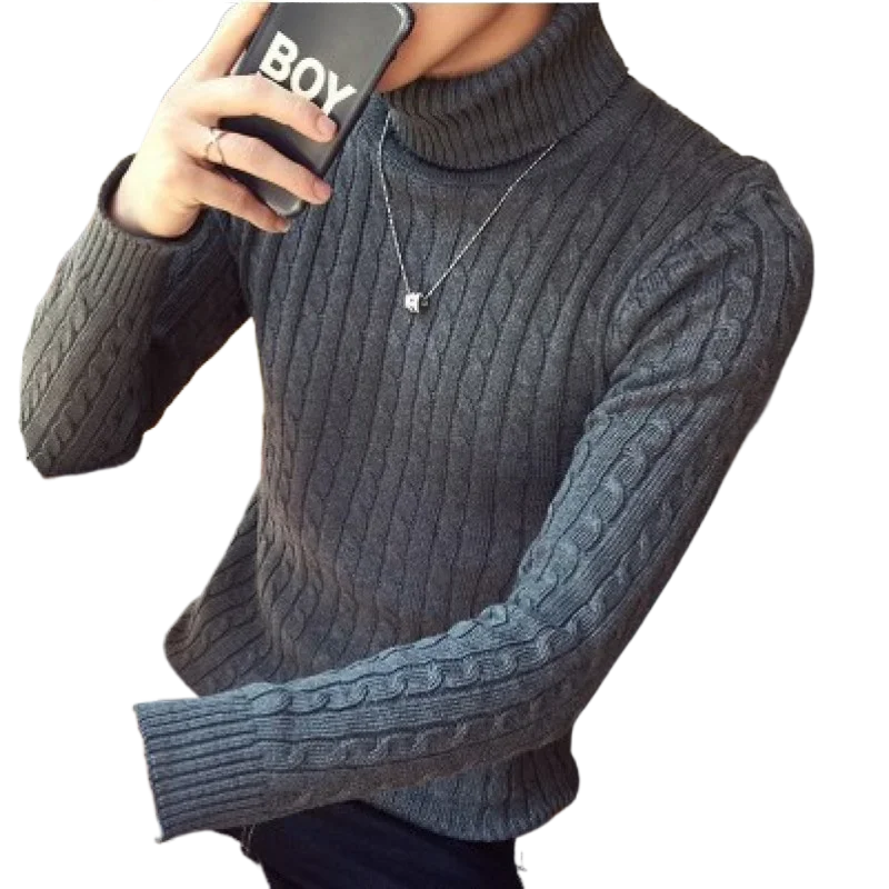 

2023 Autumn and Winter New Solid High Neck Twisted Sweater Men's Knitwear Korean Youth Thread Fashion Men's Wear