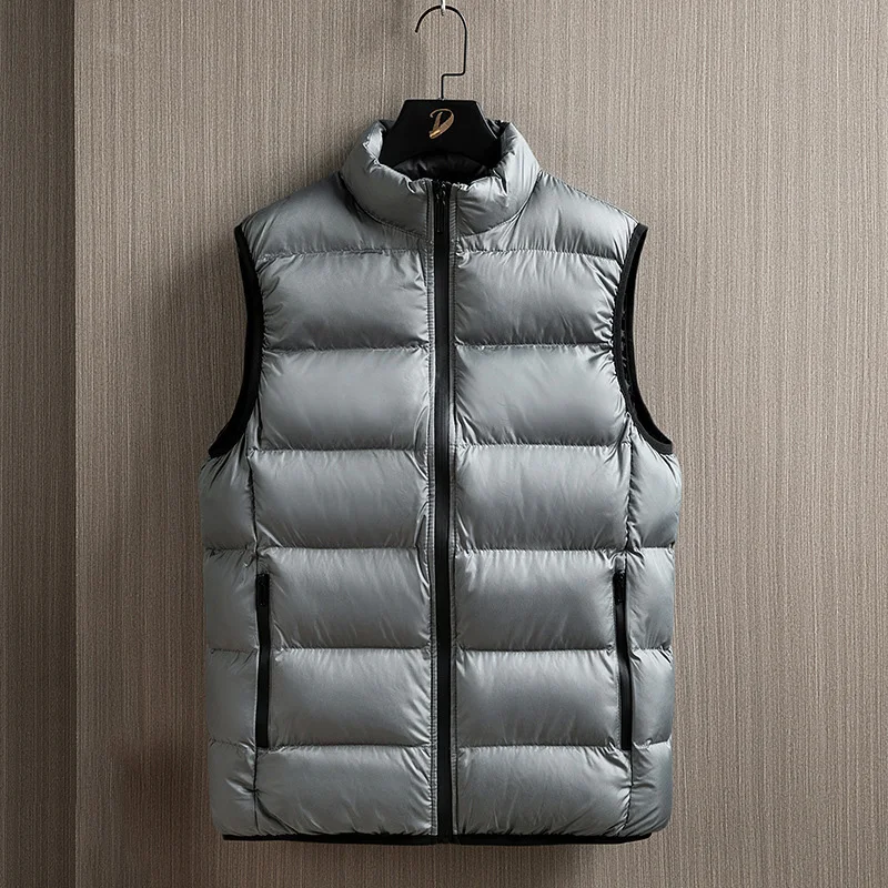 Autumn Winter Men Down Vest Simple Solid Color Stand Collar Male Waistcoat Thicken Sleeveless Casual Lightweight Man Coat