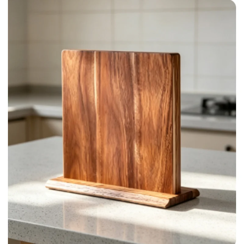 Solid Acacia Wood Magnetic Knife Block Stand Enhanced Strong Magnet Kitchen Countertop Knife Storage Holder Rack