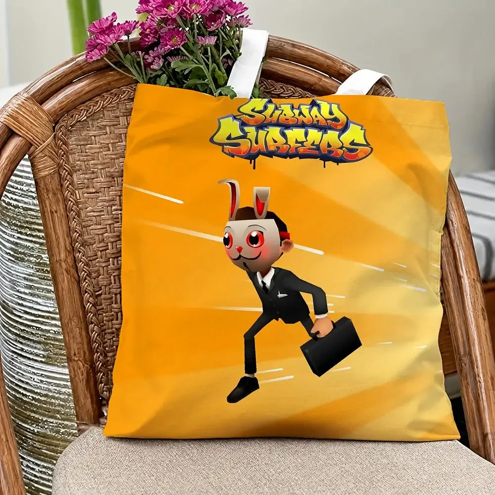 Viral Game S-Subway SurfersS Storage Bags Eco Canvas Tote Odorless Reusable Double Print Shopping Bag