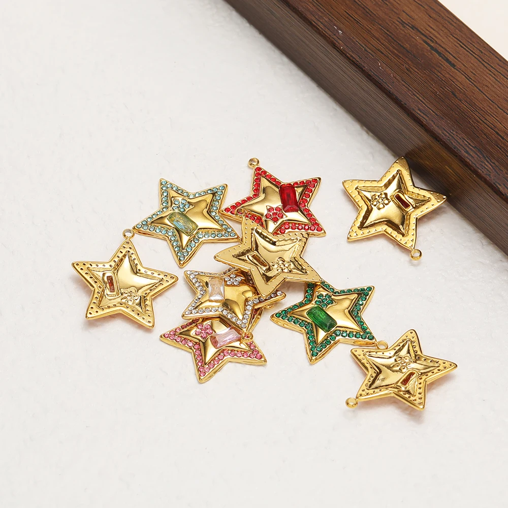 4 Stück Edelstahl-Zirkonia-Sternanhänger für DIY-Schmuckherstellung für Frauen, Exquisite Halsketten-Anhänger, Armband- und Ohrringherstellung – Detail 5