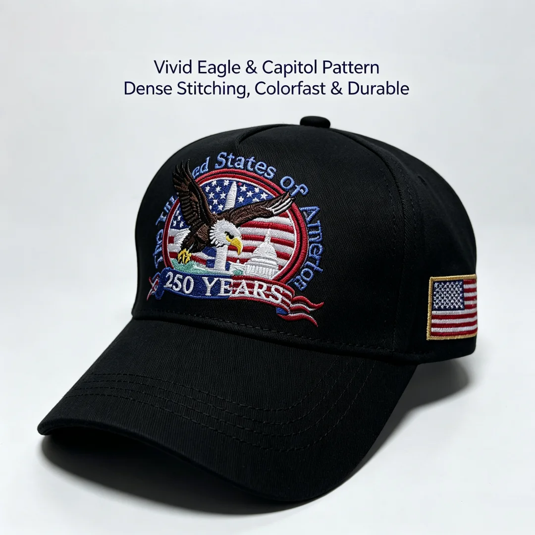 USA 250th Anniversary Baseball Cap 1776-2026 Eagle Capitol Building Embroidery Patriotic Hat Velcro Adjustable Cotton Curved Bri