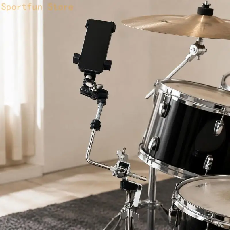 Drumming Practice Phone Mount Clamp with Adjustable Metal Holder and Cradle for Screen Reference, Rehearsal Positioning, and