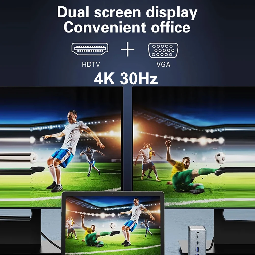 13-in-1 Verticaal Dockingstation Desktop USB C Dockingstation HDMI 4K/Gigabit Ethernet/VGA 1080P/PD100W/USB3.0 voor PC Laptop