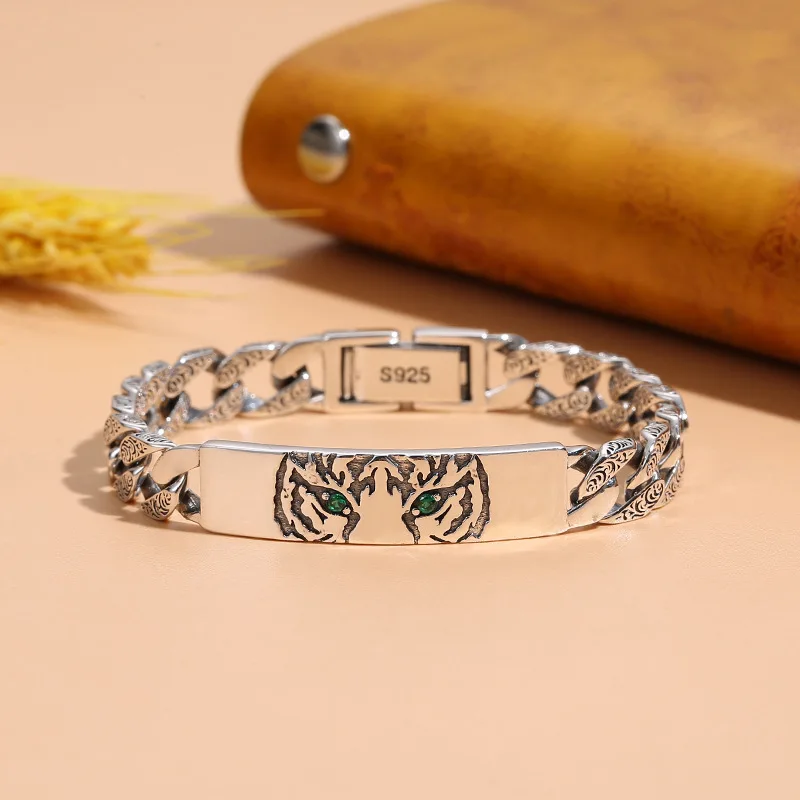 S925Sterling Silver Tiger Year Couple Bracelet Fashion Punk Bracelet Female All-Match Fashion Ornament Birth Year Silver Accesso