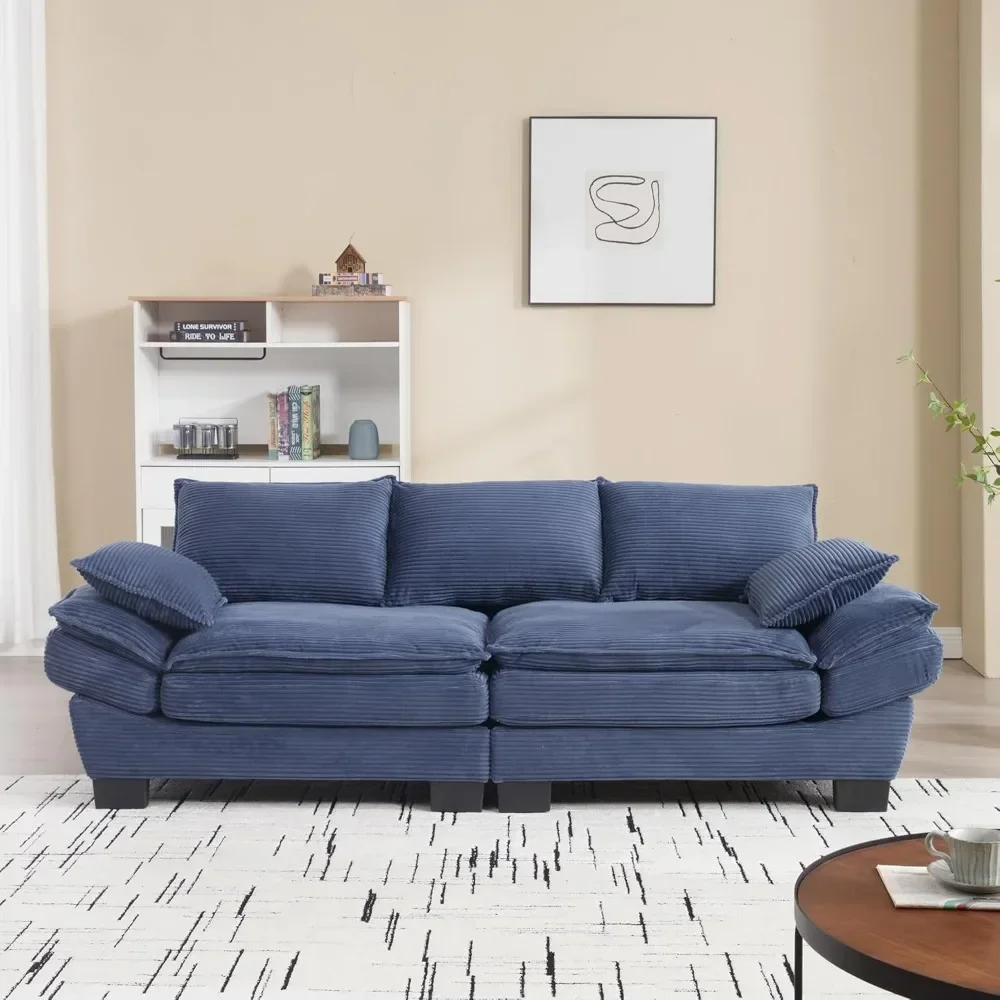 Sofa, Comfy Corduroy 3 Seat Sofa with Deep Seat & Wider Armrest 88.6” Upholstered Modern Sailboat Couches for Living Room