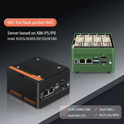 World Smallest NAS Intel 3 N355 N305 N150 N100 Firewall Mini PC 4xM.2 NVMe 2xSATA3.0 Slot DDR5 2x2.5G LAN 2xUSB3.2 2xHDMI2.0