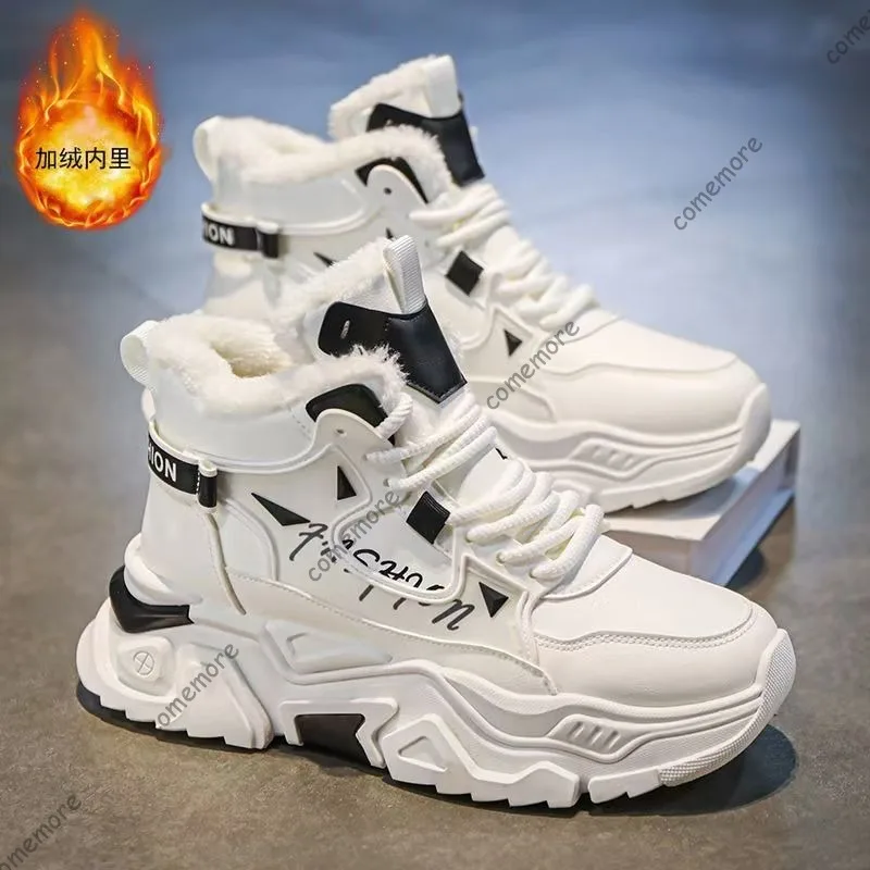 Men Winter High Top Sneakers Fleece Lined Warm Platform Chunky Shoes Lace‑Up Ankle Boots Male Non‑Slip Thick Sole Cold Weather