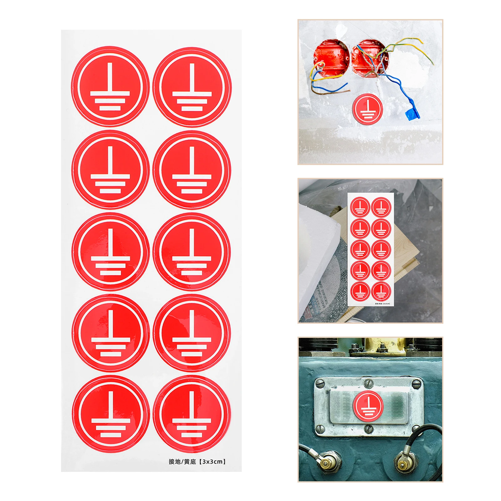

10 Sheets Grounding Safety Decals Electrical Warning Stickers For Equipment Panels High-Visibility Round Design Security Sign