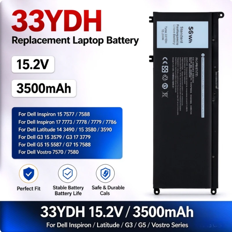 33YDH 15.2V 3500mAh Laptop Battery for Dell Latitude 3380 3480 3490 3590 3580 Inspiron 15 17 7000 G315 3579  Dell G7 15 7588