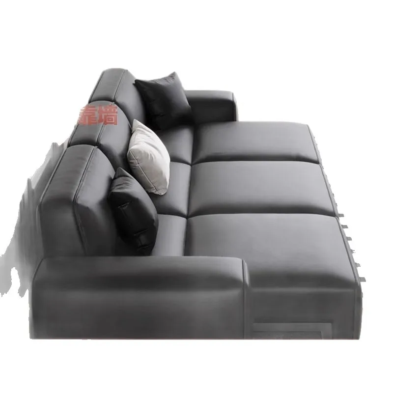 

Living room home sofa bed big black cow Italian minimalist double triple electric function leather sofa modern simplicity