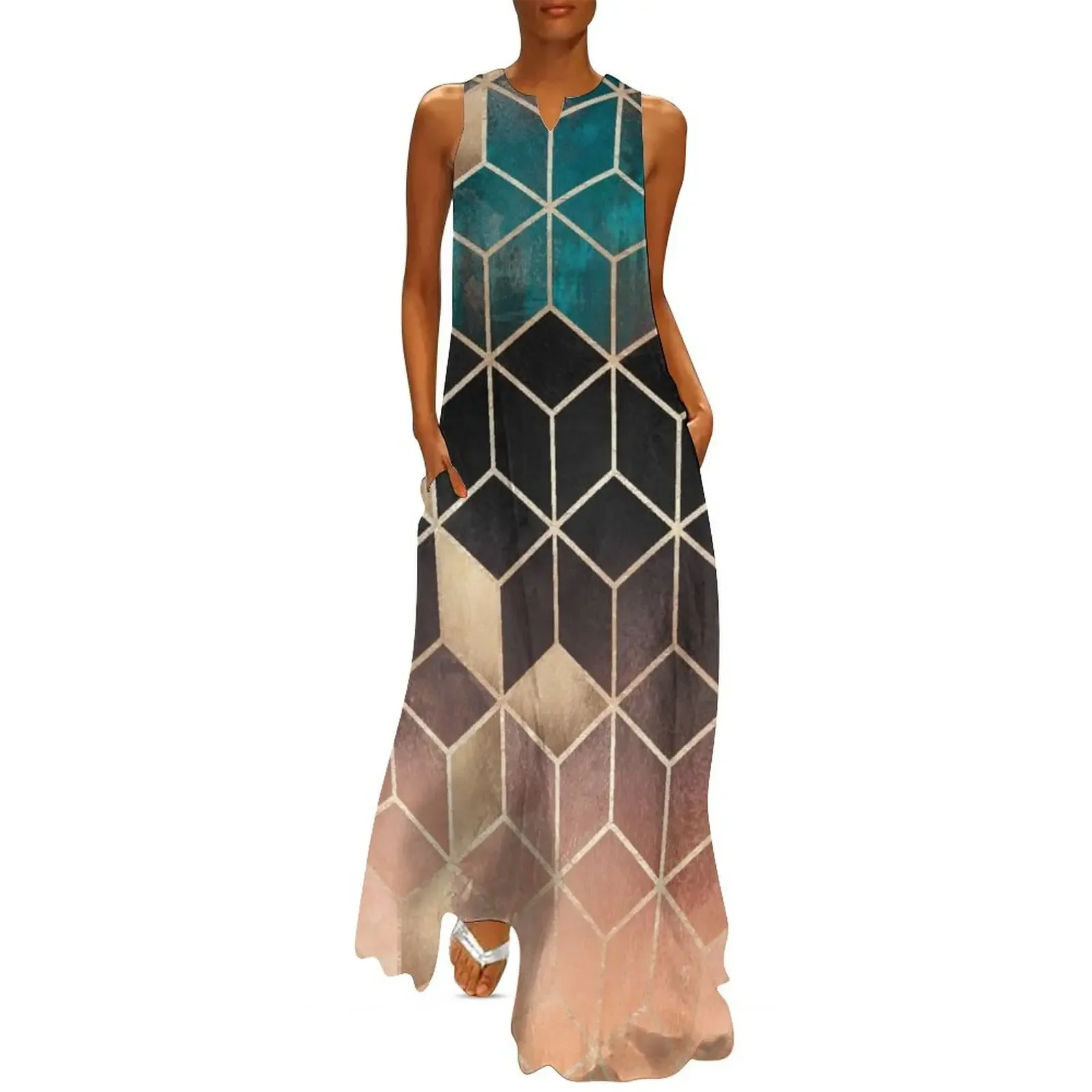 

Ombre Dream Cubes Long Dress Women's long dress woman dress Women's summer long