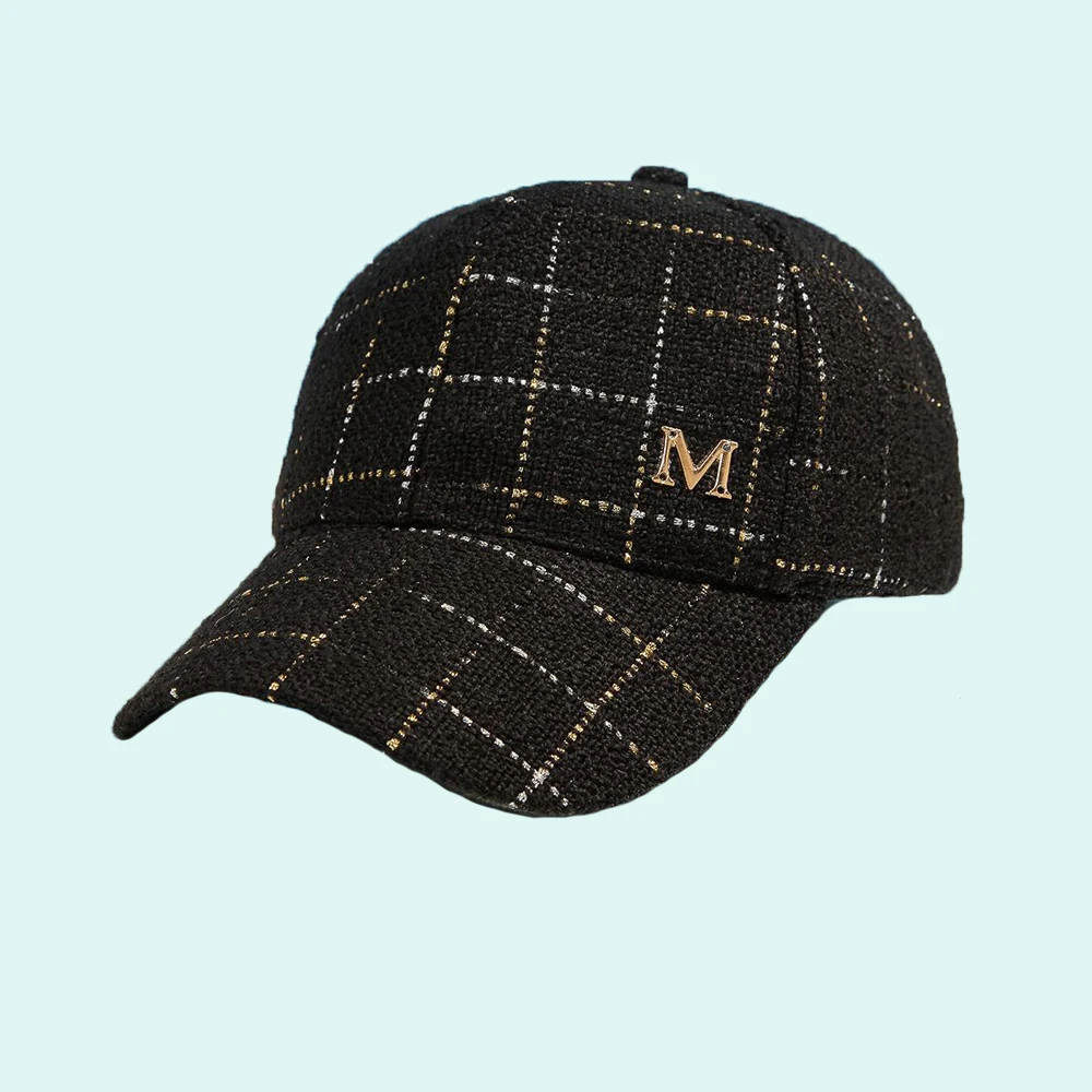 Classic retro checkered baseball cap Fashion three-dimensional M flash line curved cap outdoor sunshade hat