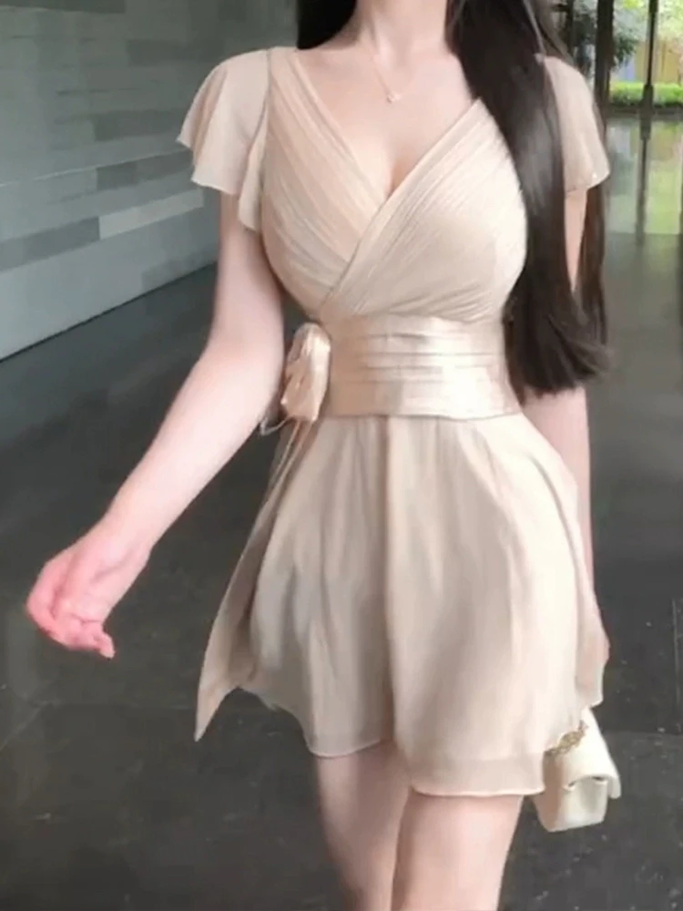 

XZY Women's V-ne Belted Waist Dr Sexy Slimming ort Skirt Polyester Fiber High Waist Belted Summer Faion Dr