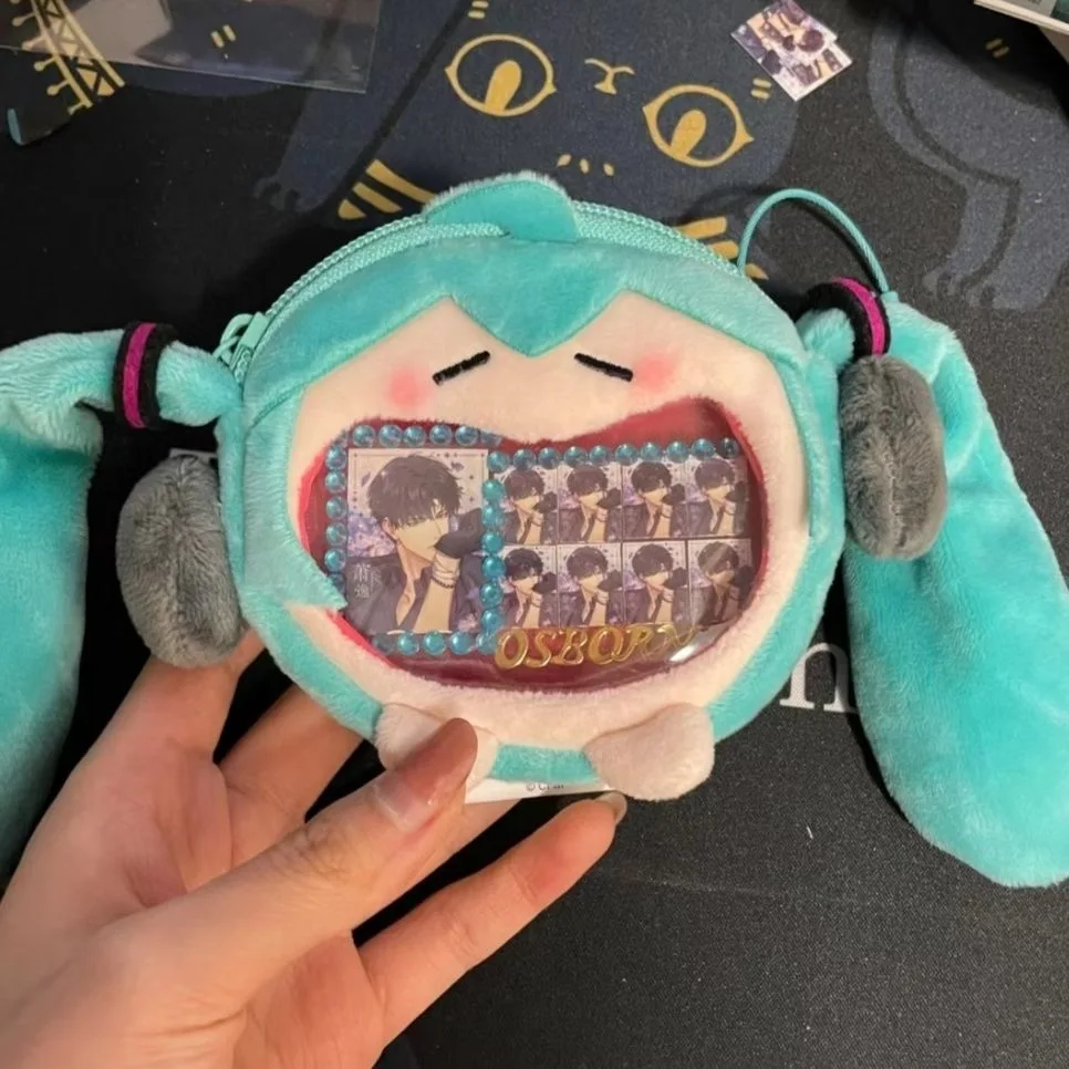 Kawaii hatsune miku anime figur multifunktion ale plüsch mini plüsch tasche kopfhörer tasche tasche münz geldbörse mädchen geschenke