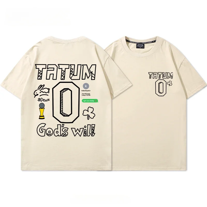 Basketball Fans Tee Boston NO.0 Tatum Graffiti Print Pure Cotton T-shirt Couple Shirt Tops Oversize Short Sleeve High Quality