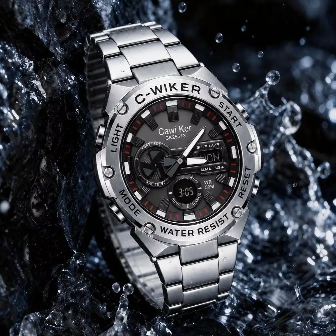 CAWIKER Windmill Rotating Automatic Timing New Watch Light Energy Steel Core Waterproof Luminous High End Edition Imported Dual