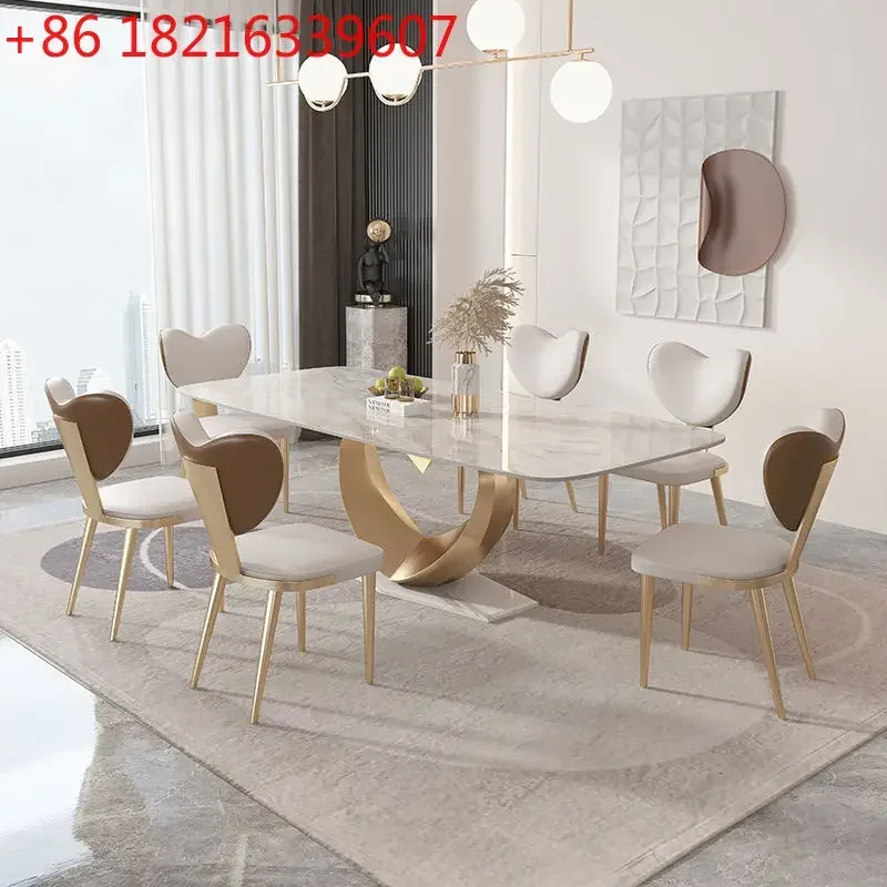 

Обеденный стол TAO Light Luxury из каменной плиты, современный, простой, мраморный, светлый, для дома, в комплекте со стульями.