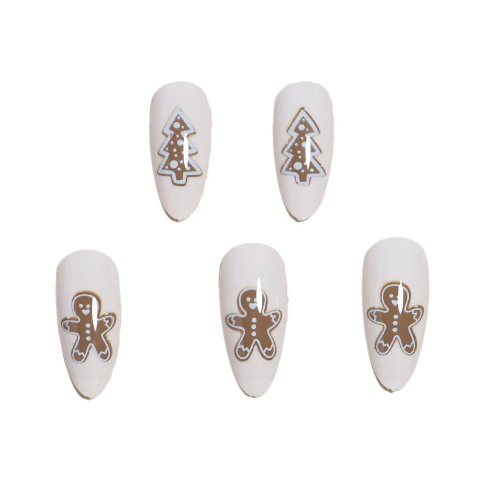 Almond White Press-on Nail Christmas Element Festival Winter Artificial Nail for Women and Girl Party Activity