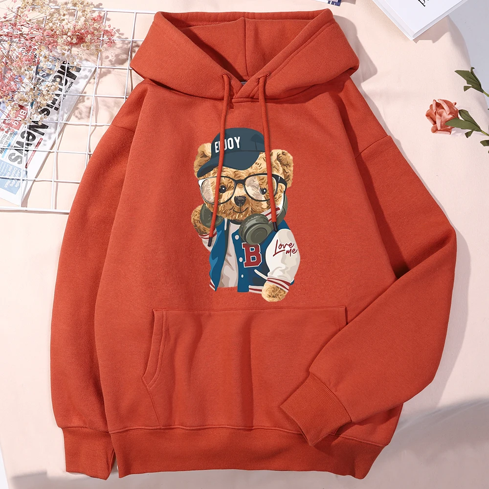 Gentleman Tech Control Teddy Bear Printed Mens Hoodies Kpop Sports Top Fashion Casual Clothes Hip Hop Personality Mens Pullovers