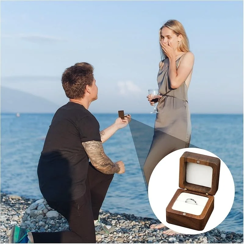 صندوق خاتم فاخر من خشب الجوز أقراط مفردة/مزدوجة/أزرار أكمام للتخزين صندوق هدايا خاتم الماس الزفاف الرائع