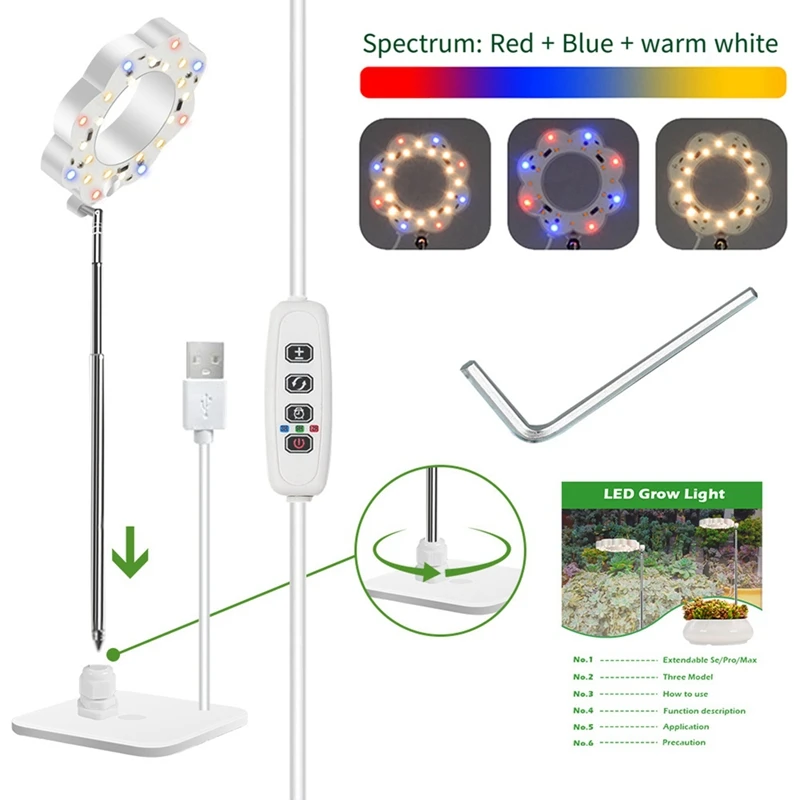 1 buah lampu tumbuh tanaman dalam ruangan, lampu tanaman LED spektrum penuh dengan lampu tumbuh berdiri yang dapat dilepas dengan Timer otomatis