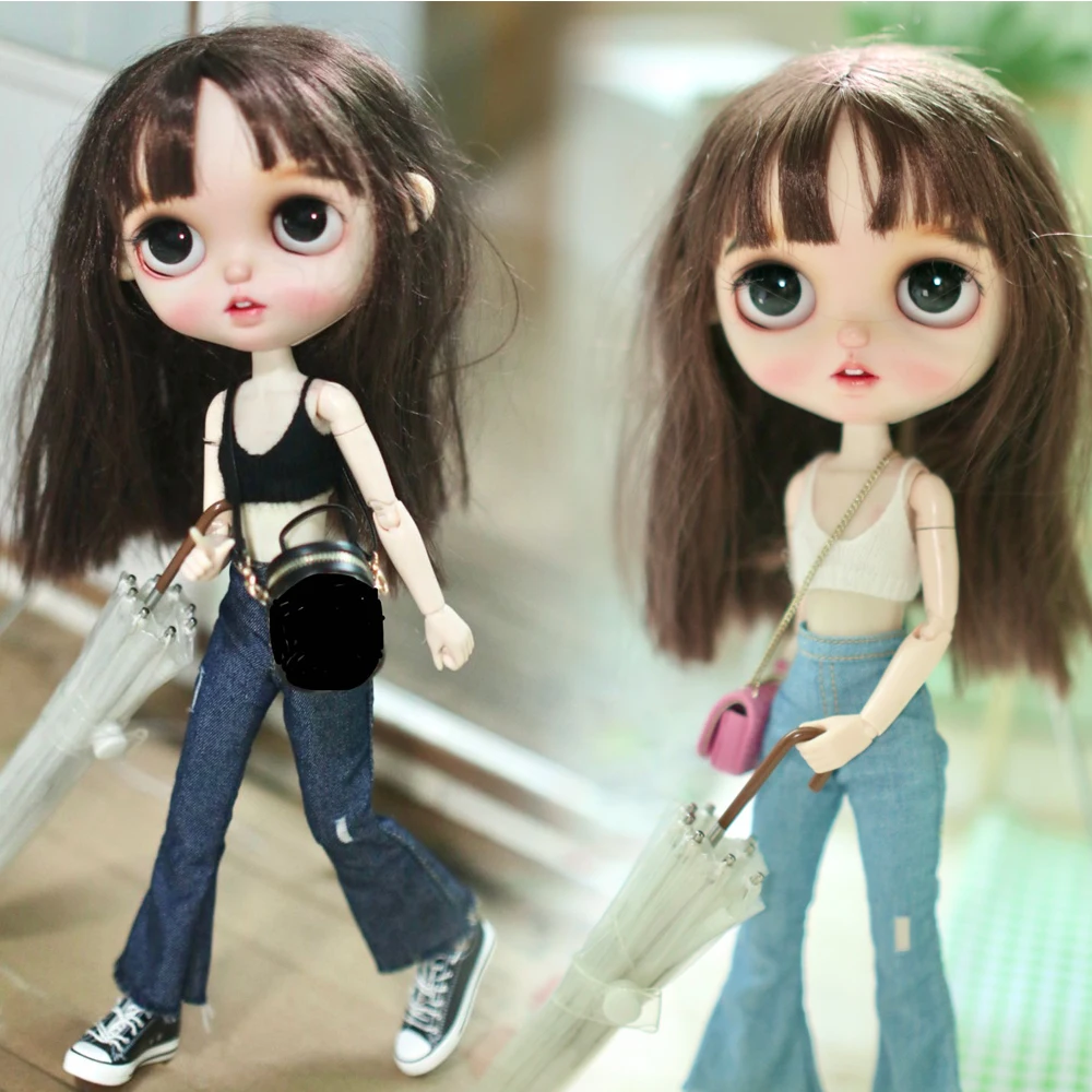 H01-A029 children handmade toy 1/6 ob24 azone blyth doll clothes Cool ripped jeans cropped Bell-bottoms 1pcs