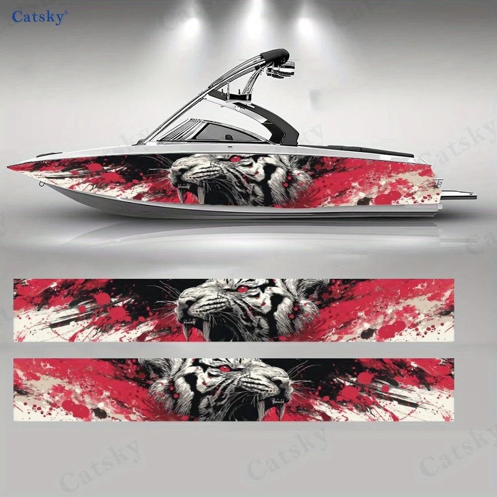 

Bloody White Tiger Roaring Cool Red Eyes Fierce Boat Sticker Vinyl Ship Pontoon Deck Boat Fishing Decorative Pontoon Boats Decal