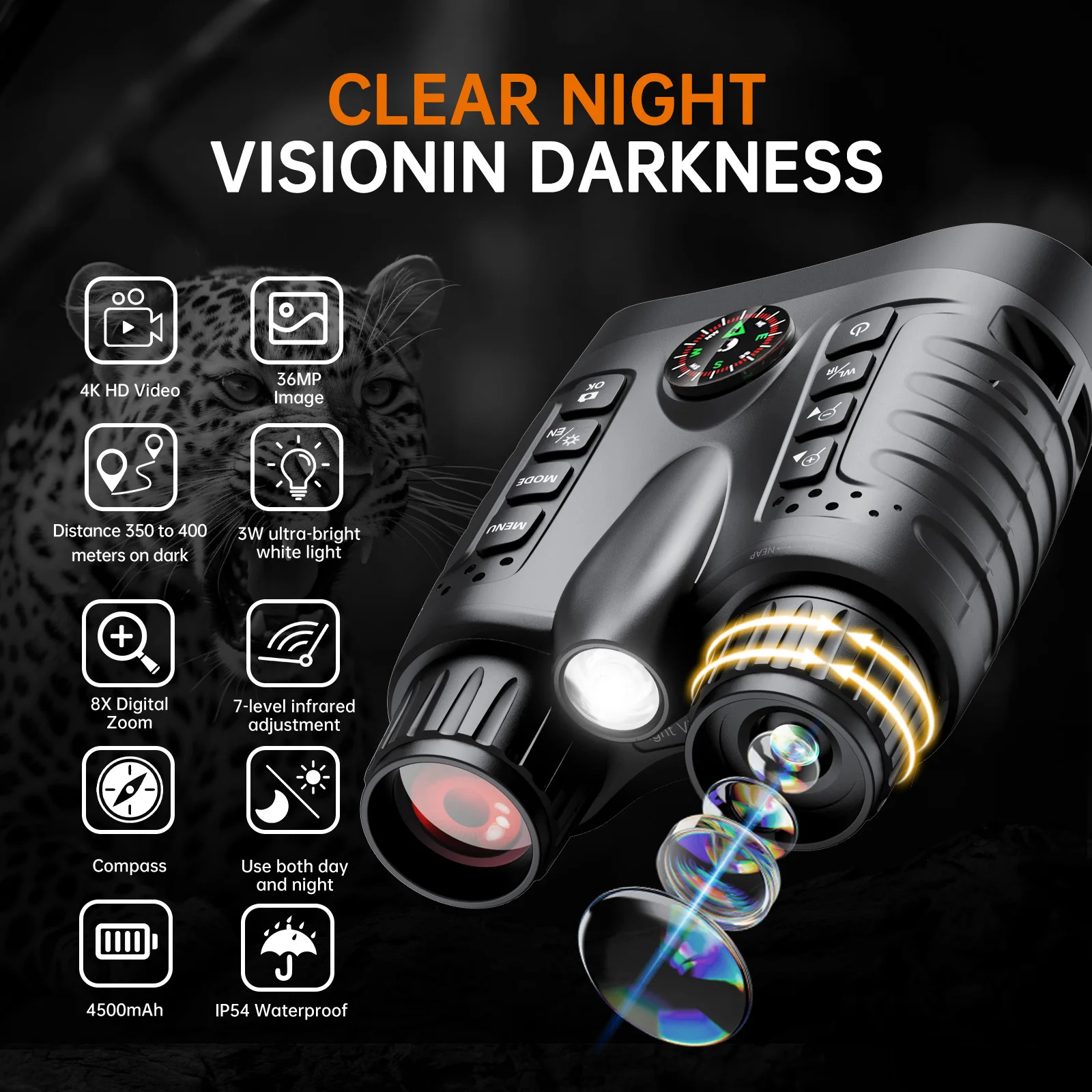 

4K Night Vision Binoculars 8x Digital 400m Full Dark Infrared Night Vision Telescope Goggles for Hunting Camping Boating