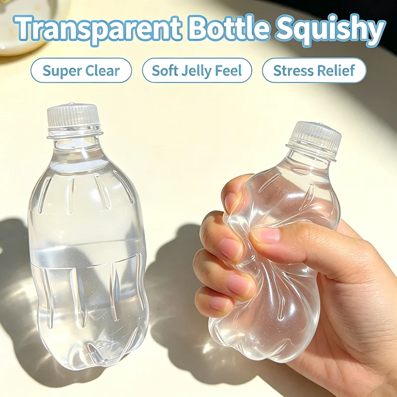 Transparent Water Bottle Squishy Toy Clear Jelly Squeeze Fidget Toy Slow Rising Stress Relief Desk Gift for Adults