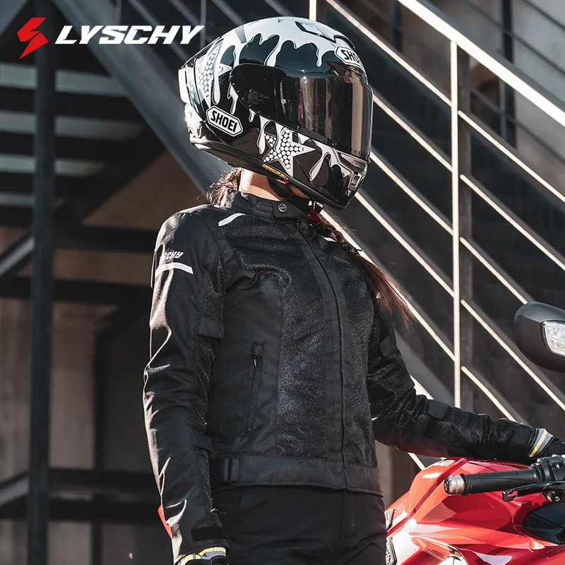 Newest LYSCHY Girls Summer Breathable Mesh Night Reflective Racing Jacket CE1/CE2 Women Riding Clothes Slim Motorcycle Jacket