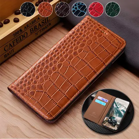 For Samsung A14 A15 A16 A24 A26 A34 A35 A36 A53 A54 A56 A73 4G 5G Crocodile Pattern Of Genuine Leather Flip Phone Case Cowhide