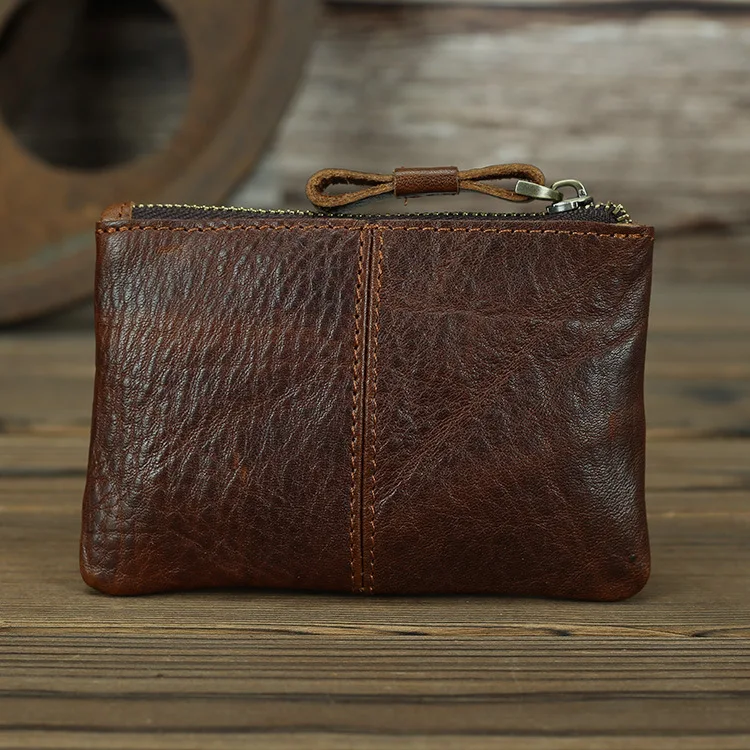 Gek Paard Lederen Portemonnee Portemonnee Mannen Echt Lederen Rits Lederen Etui Retro Sleutelhanger Kleine Geld Tas Clutch Tas