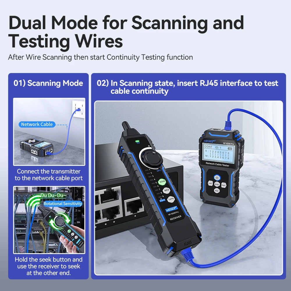 NOYAFA NF-8209Pro Cable Tracker RJ45 RJ11 Network Cable Tester 5-350M Cable Length Tester Anti-Interference PoE Tester