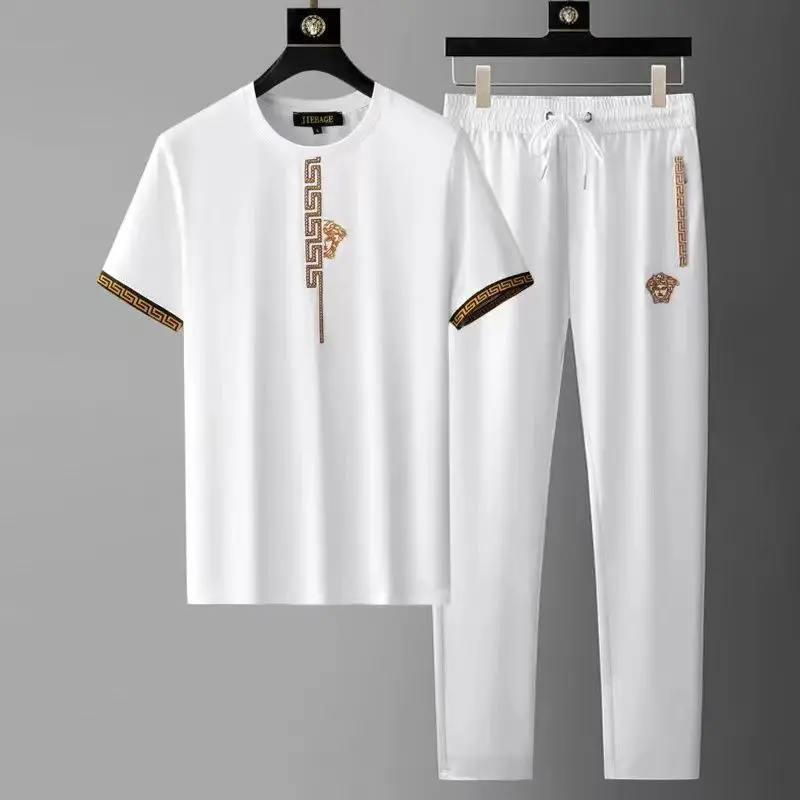 Men's Casual Suit Summer Lightweight High-end Sportswear Fashion Short Sleeve Trousers Trend Embroidery Two-piece Set