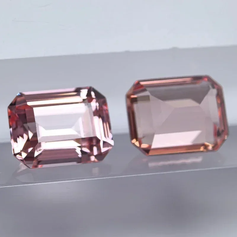 Lab Grown Sapphire Sunrise Pink Color Emerald Cut Gemstone For Charms DIY Ring Necklace Materials Selectable AGL Certificate