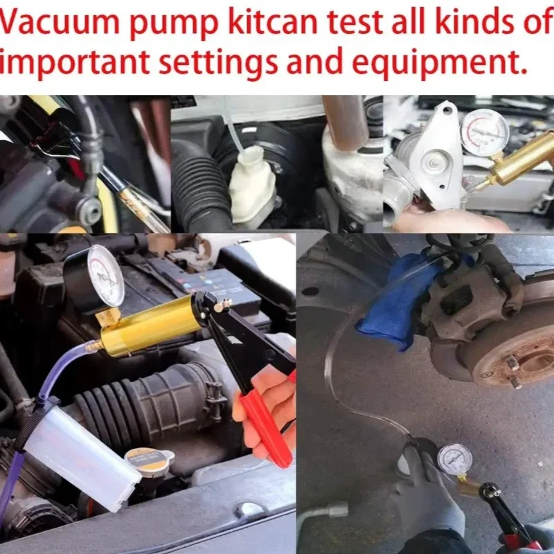 Kit di scarico del liquido dei freni della pompa a pressione manuale del vuoto Kit tester della pompa della pistola a vuoto Manometro portatile in alluminio durevole