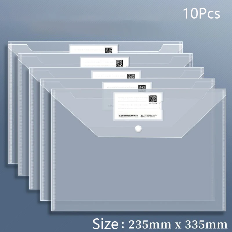 w10 PCS Plastic Folders for Document, A4 Size Plastic Envelopes with Snap Closure, Clear File Folders Bags for School Office