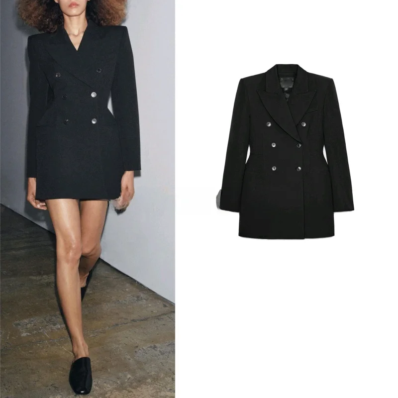 

Осенний новый женский двубортный костюм Long Sve с подплечниками Dr Sle Suit Jaet, повседневный облегающий костюм из полиэстера с завязкой на талии...