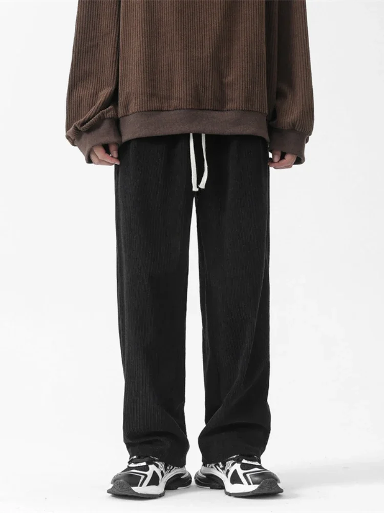 

Мужские широкие брюки, длинные брюки, повседневные свободные брюки на шнуровке с эластичной резинкой на талии, простые осенне-зимние прямые брюки, новинка