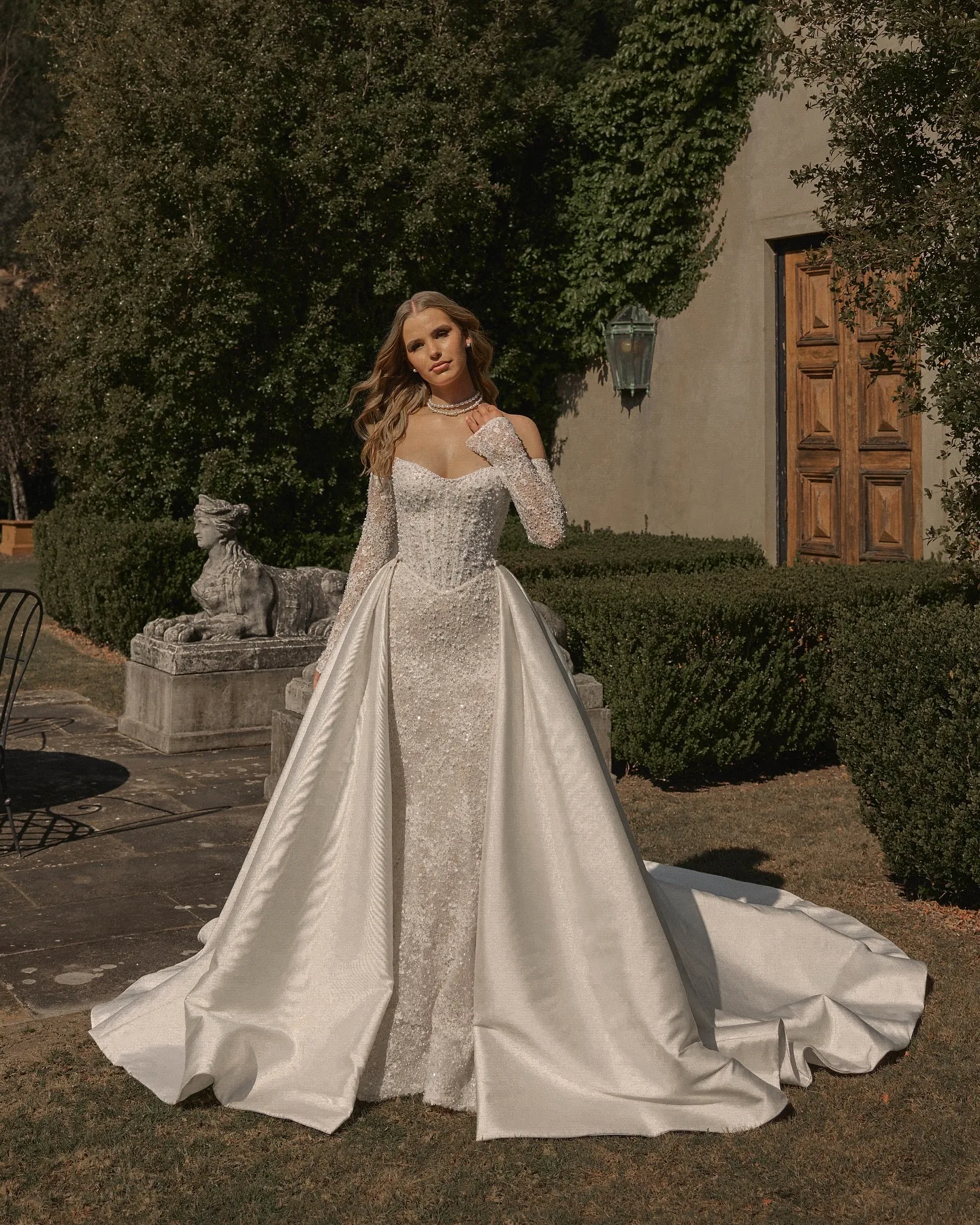 Illusion Mermaid Wedding Dresses with Detachable Train Beading Lace Bridal Gown Long Sleeve Backless Vestido De Noiva Customized