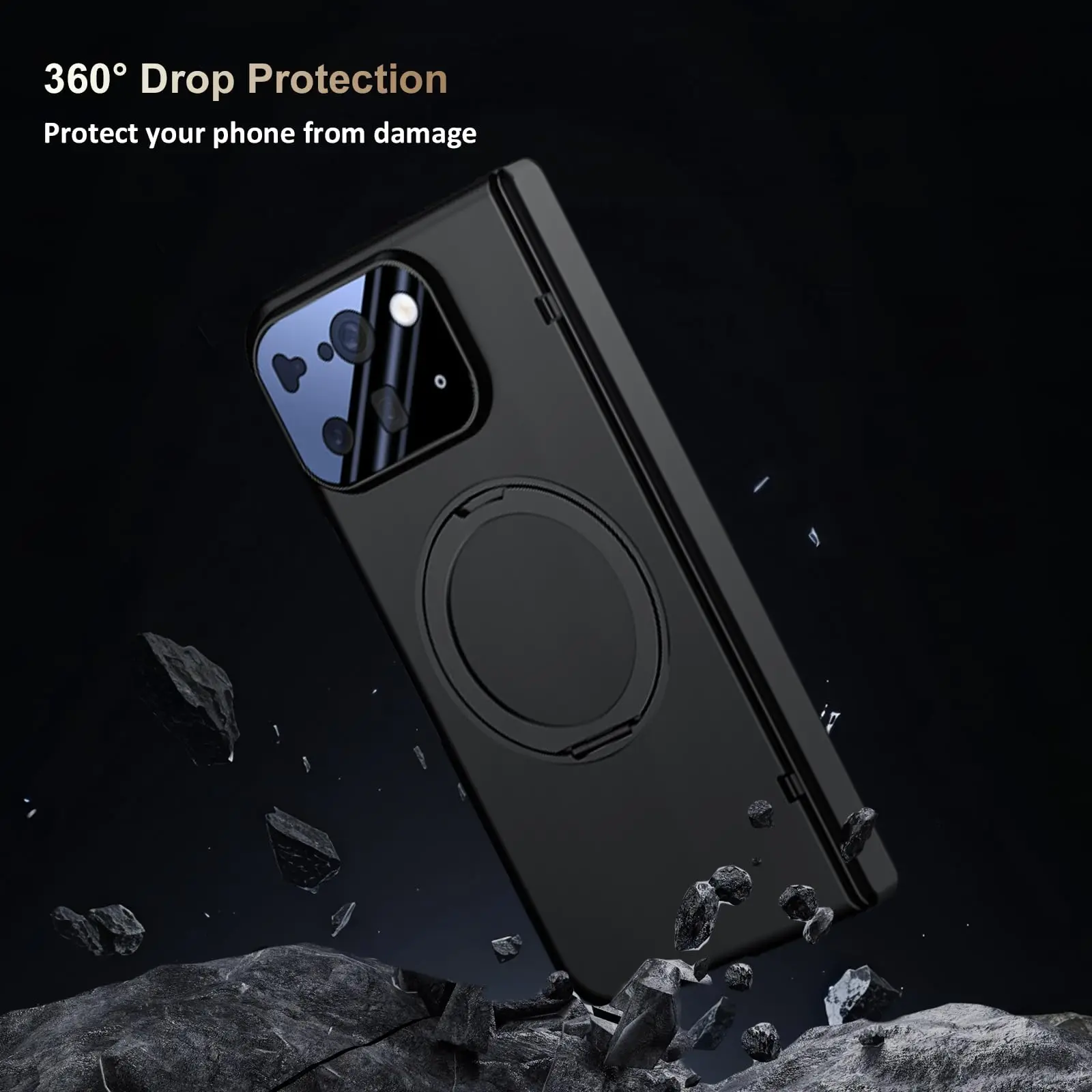 For Google Pixel 10 Pro Fold Case with 360° Magnetic Rotating Ring Stand, Built-in Screen Protector, Hinge Protection, Full Body