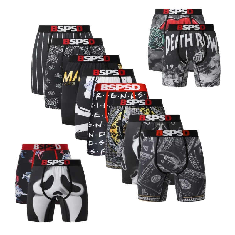 

Sexy Men's Boxer Briefs Breathable Printed Lingerie Black Male Underwear Boxers Men's Panties Comfortable Plus Size Underpants