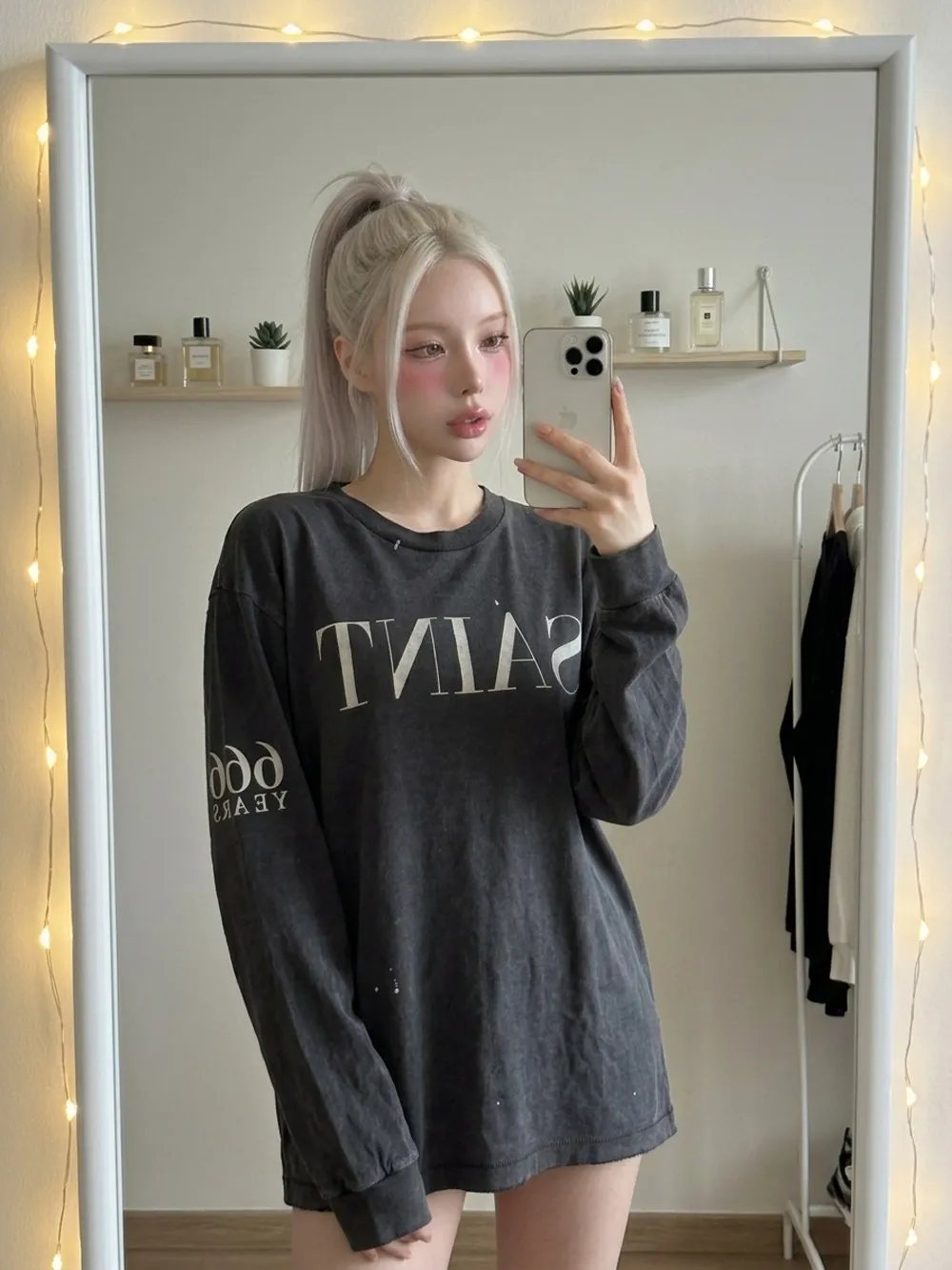 Yao Fashion SMX6 Vintage Tops Outdoor Splash Ink Logo Heavy Washing Loose Streetwear Hip Hop Long T-shirt for Men Clothing