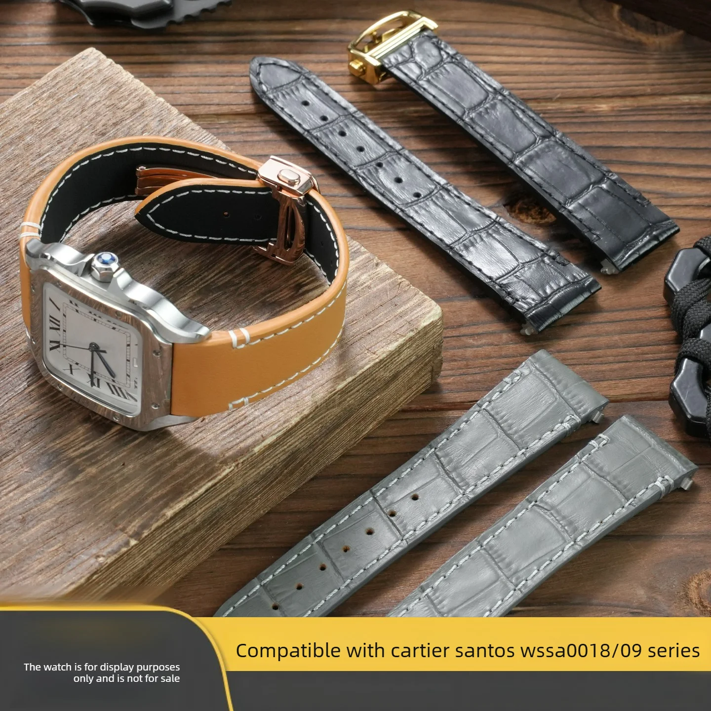For Cartier New Santos WSSA0009 Crocodile Pattern Quick-release Leather Strap Customized Men's Plain Weave Strap