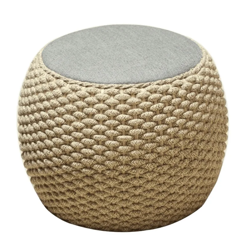 

Rattan low stool creative round stool handmade straw pier sofa coffee table stool household living room solid wood shoe changin