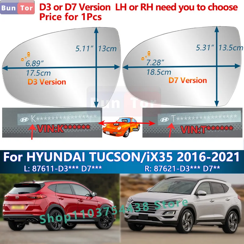 

For Hyundai TUCSON 2016-2021 Side Wing Mirror Glass With Blind Spot Indicator#87611/21-D3 D7000 Car Rearview Mirror Lens Parts