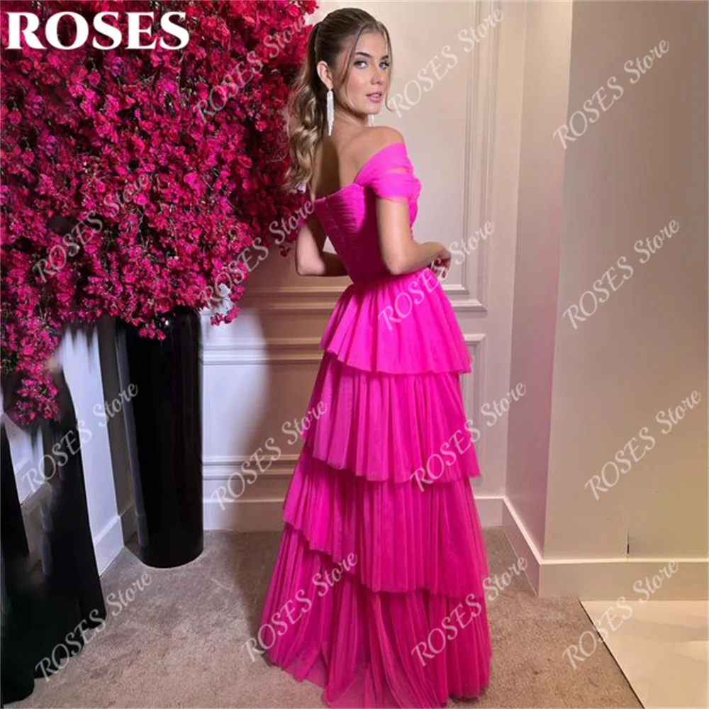 ROSES Cap Sleeves Formal Dress Tiered Beach Party Dress For Wedding Sweep Train Special Occasion Dress Custom Size robe soirée