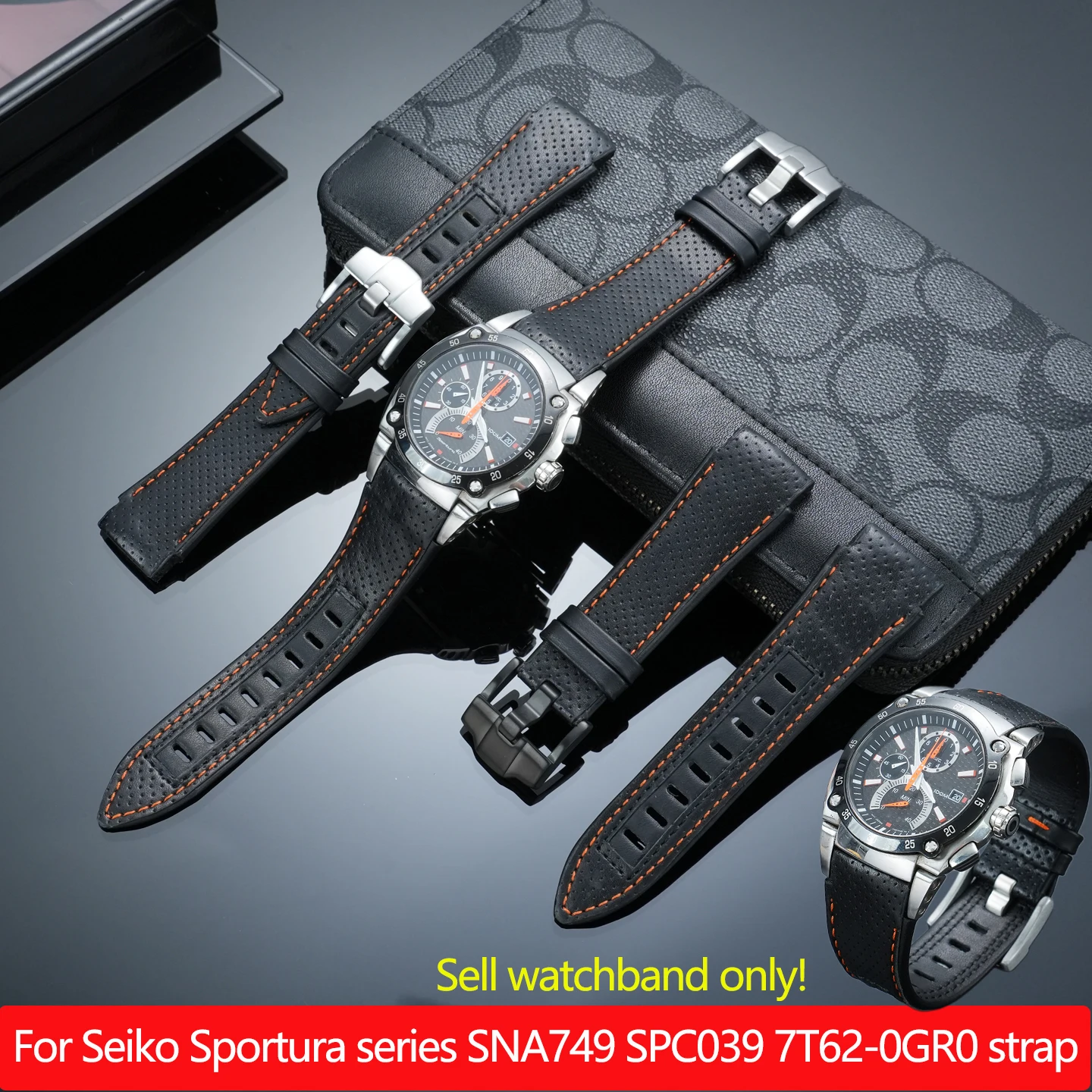 

For Seiko Sportura series leather strap SPC003 SNJ021 SNA749 SPC039 7T62-0GR0 cowhide watch band men's watch accessories 22mm