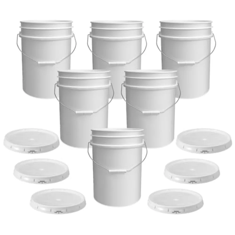

White 5-Gallon Food Grade Plastic Bucket with Lid Made in USA Heavy-Duty Extra Durable Construction Ideal for Storage Gardening